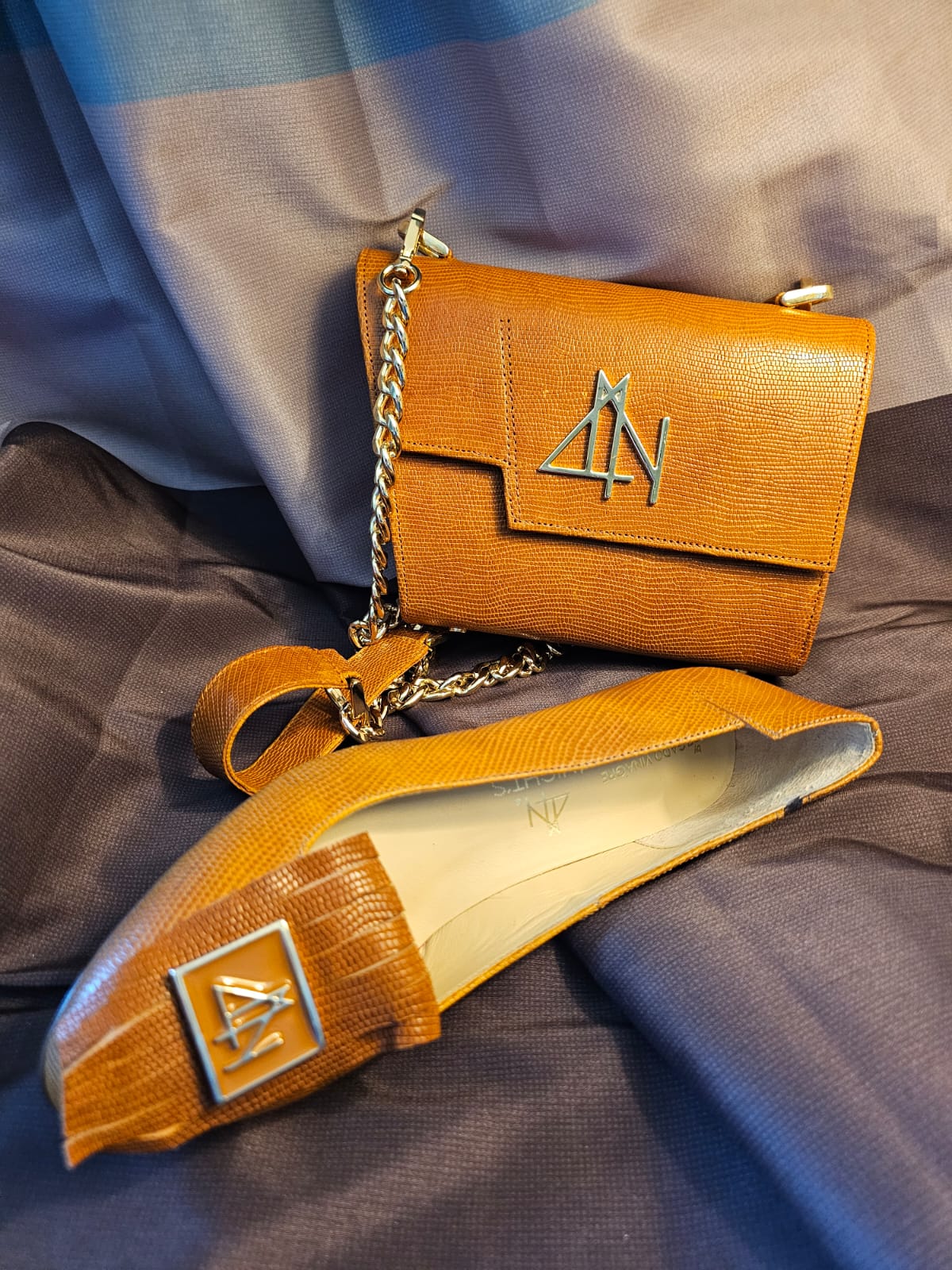 6158 SUN - CAMEL REPTILE leather bag