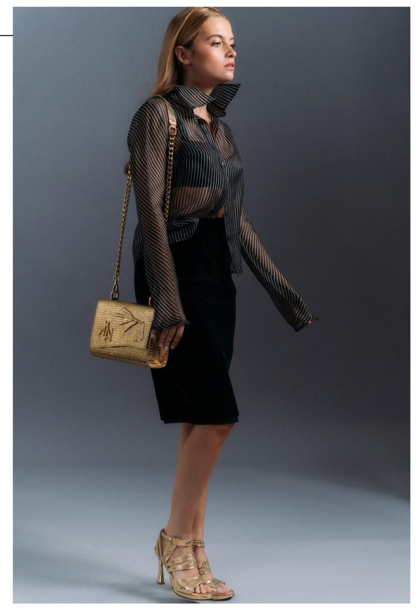 4NIGHT'S 6151 PALM - Golden Iguana Leather Bag