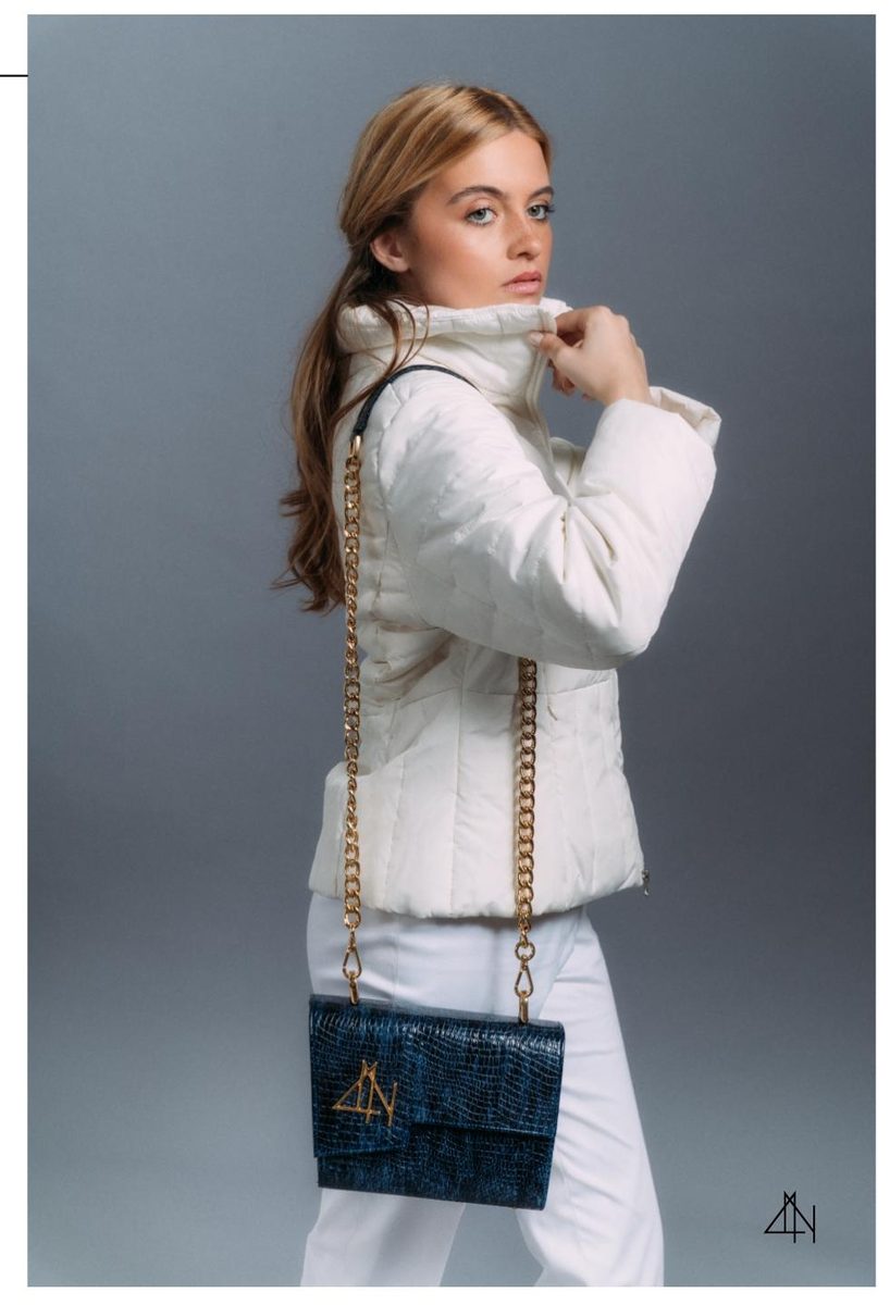 4NIGHT'S 6153 FLY - Blue Jeans Croco V Leather Bag