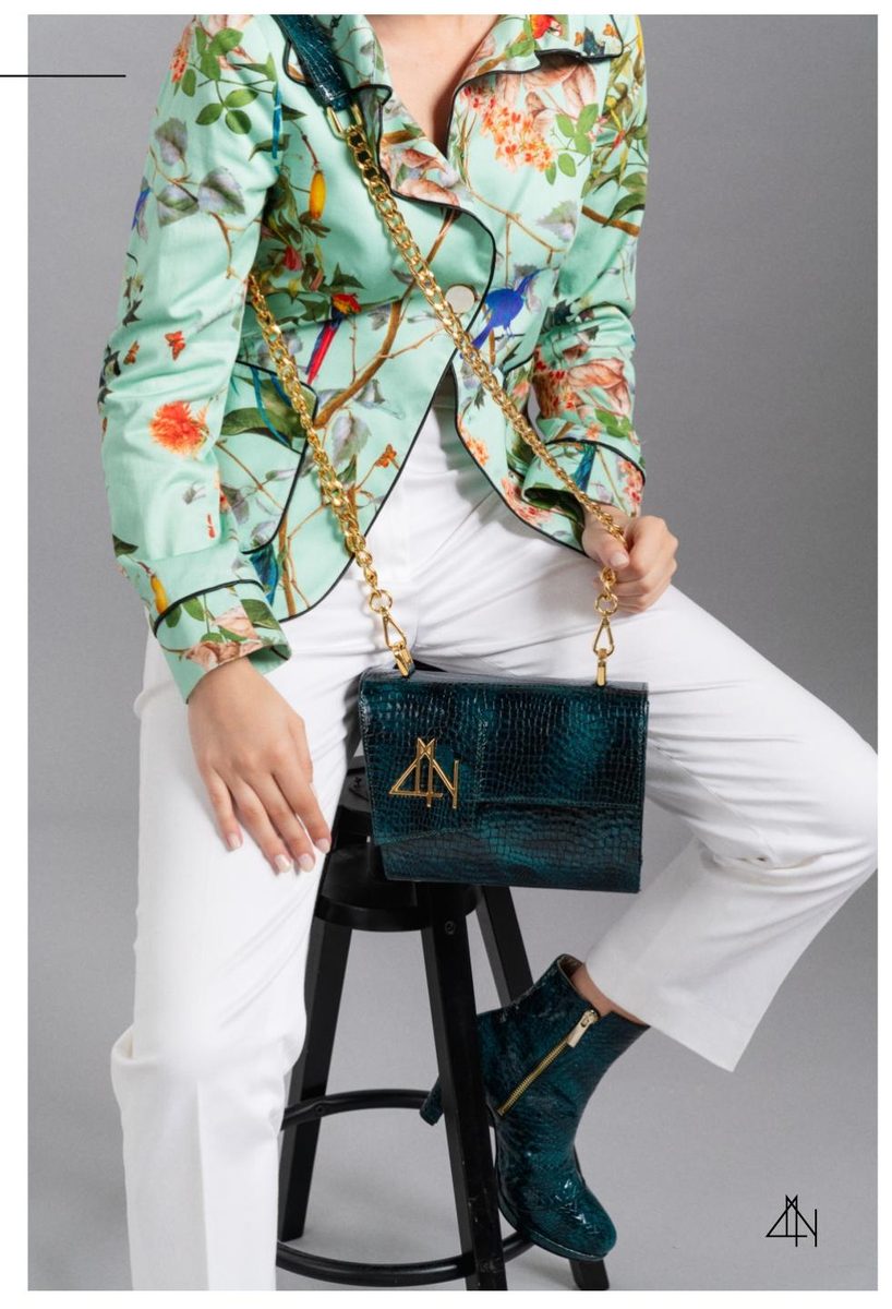 4NIGHT'S 6153 FLY - Green Croco V Leather Bag