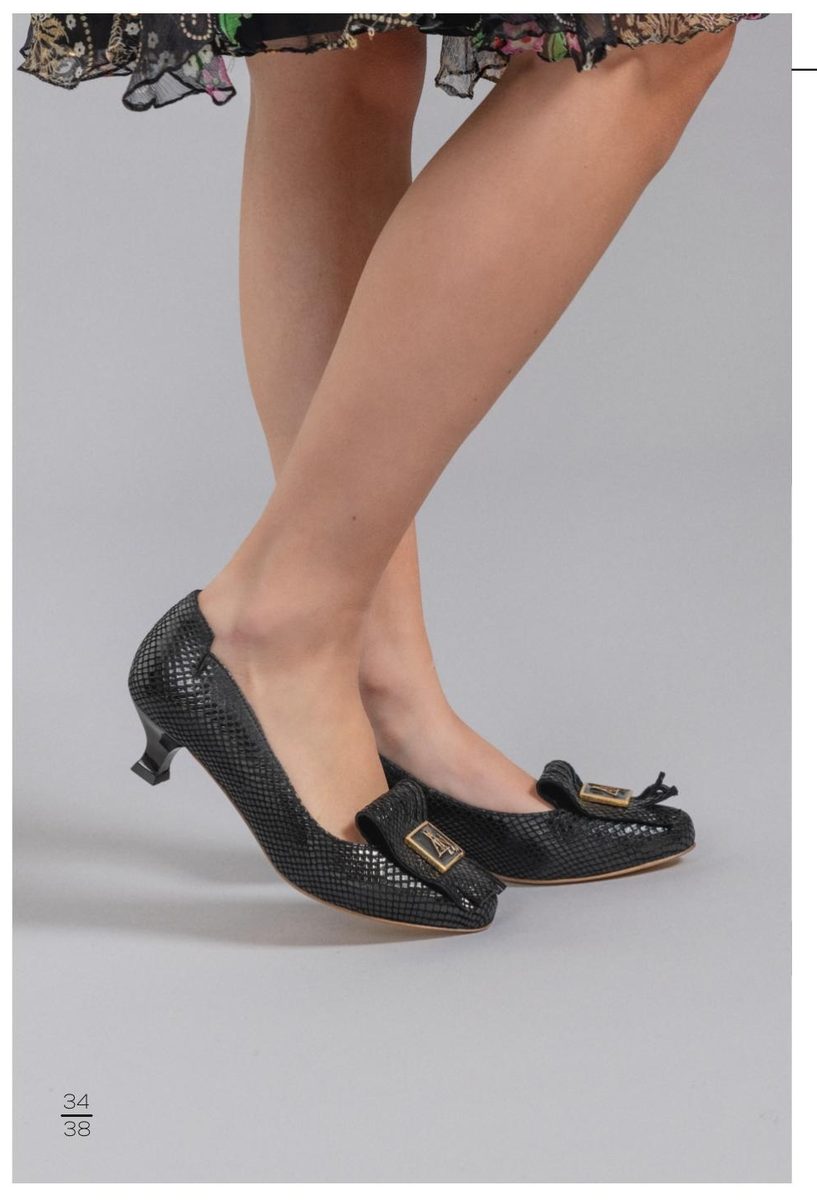 4NIGHT'S 6158 SUN - Black Reptile Leather Pumps